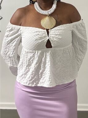 White Off-Shoulder Textured Peasant Tunic
